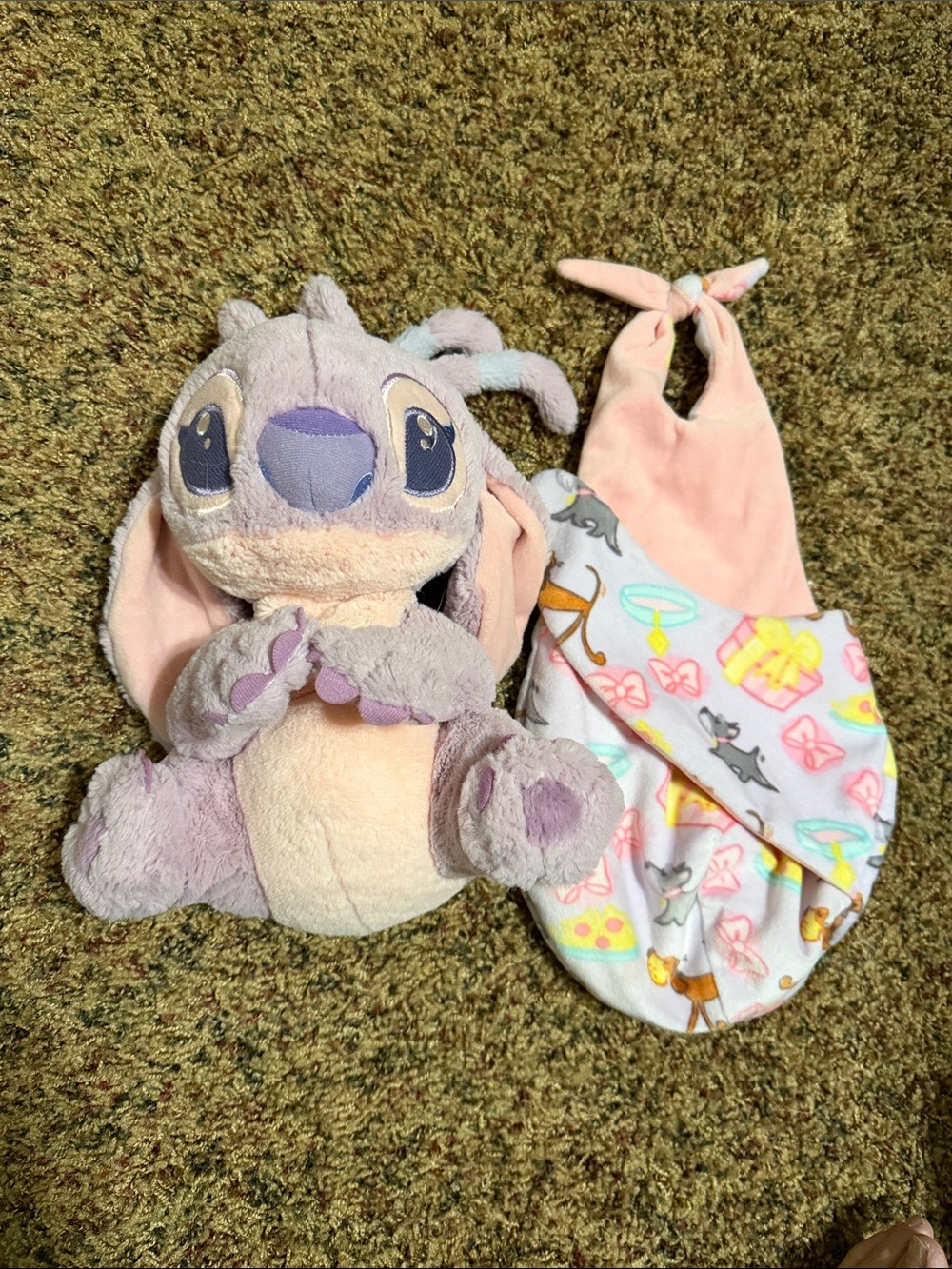 Disney Soft Lavender Stitch Plush with Pink Security Blanket